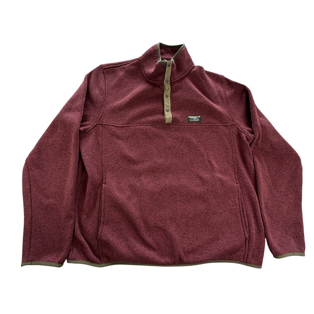 LL Bean Sweatshirt Mens XL Red Snap Fleece Henley Pullover Mock Neck Logo